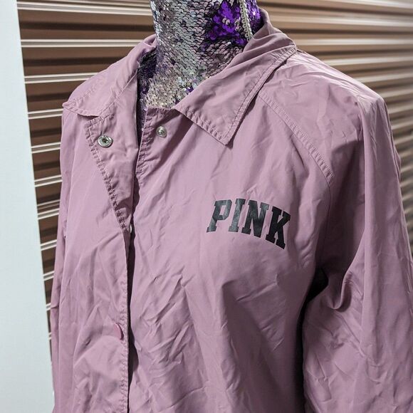 PINK Size Medium Mauve Pink Y2K Retro Windbreaker Rain Coat Snap Button Closure - Picture 1 of 8